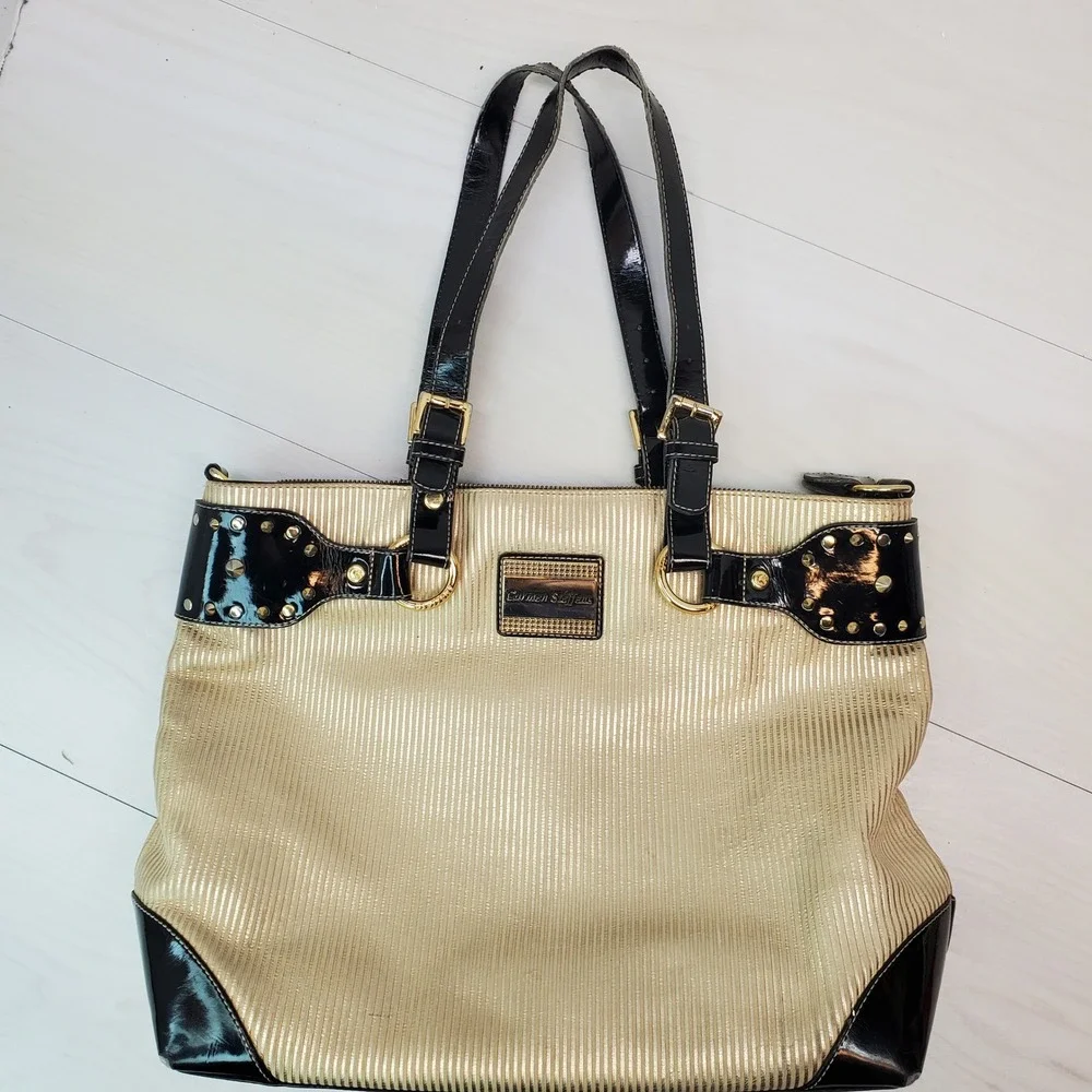 Carmen Steffens Leather Gold Striped Purse Black Leather‎ Accents